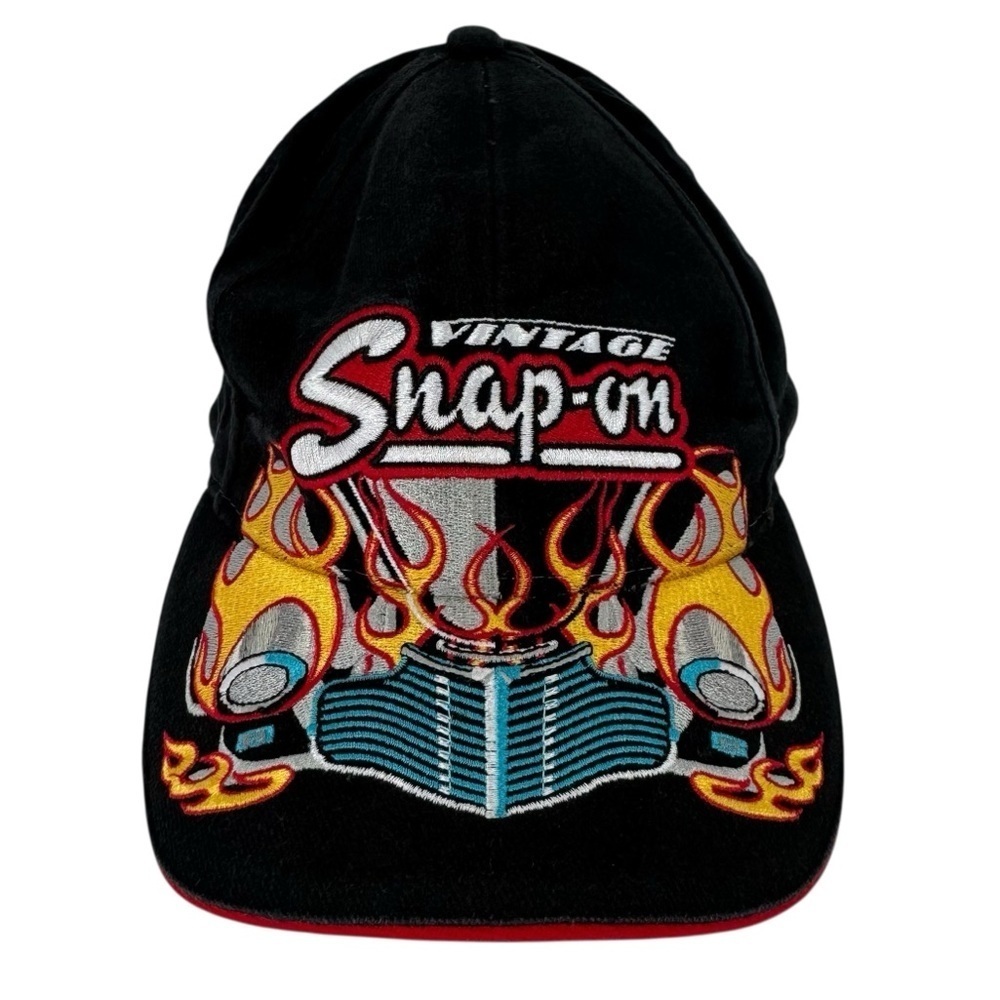 Vintage Choko Snap On SnapBack Hat O/S Black Car Themed Flames Adjustable GUC